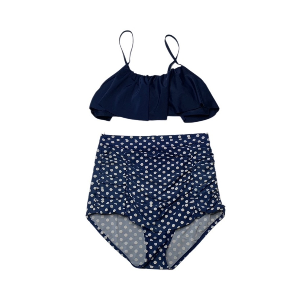Vintage Vibe High waist Navy Polka Dot Bikini‎ Set
